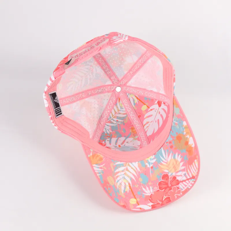 Inside view of a custom baseball cap showing mesh lining, sweatband, and stitching details