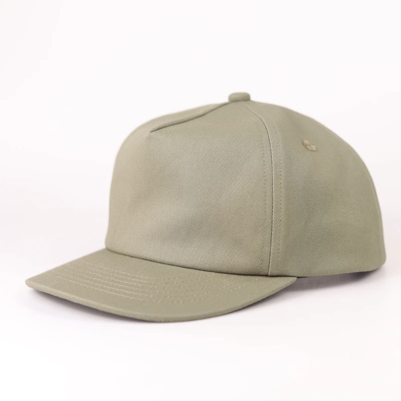 Khaki cotton short-brim cap showing six-panel crown and visor shape